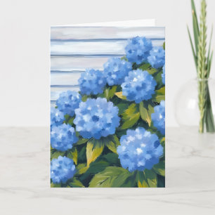 Blue Hydrangeas Bushes Floral Painting Card