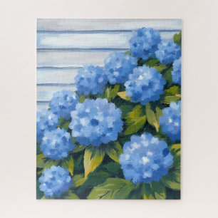 Blue Hydrangeas Bushes Floral Painting Jigsaw Puzzle