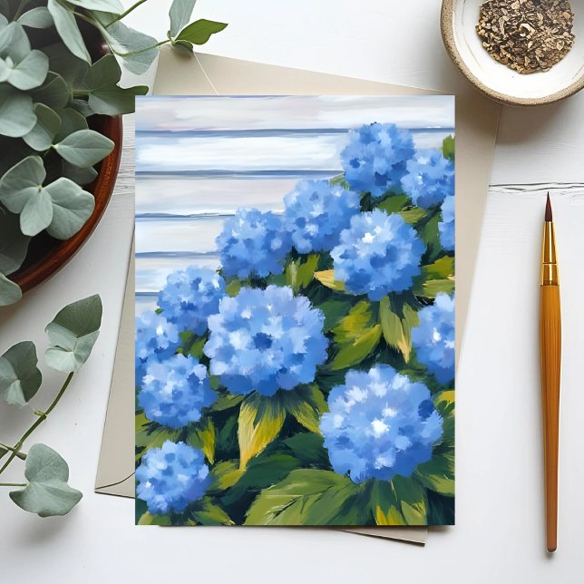 Blue Hydrangeas Bushes Floral Painting Postcard (Creator Uploaded)
