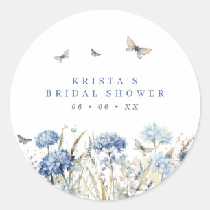 Blue Hydrangeas & Butterflies Bridal Shower Classic Round Sticker