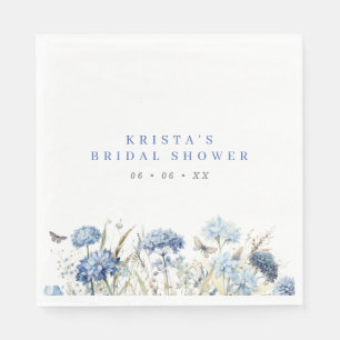 Blue Hydrangeas & Butterflies Bridal Shower Napkin