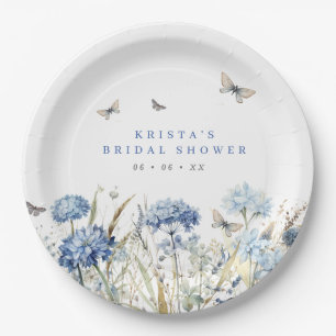 Blue Hydrangeas & Butterflies Bridal Shower Paper Plate