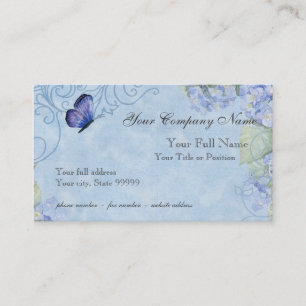 Blue Hydrangeas, Butterfly & Swirl Modern Floral Business Card