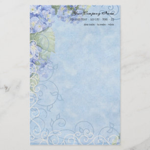 Blue Hydrangeas, Butterfly & Swirl Modern Floral Stationery