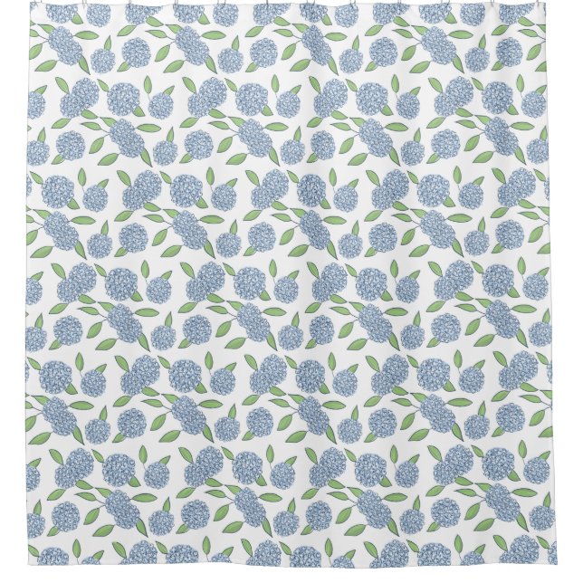 Blue Hydrangeas Classic Coastal New England Shower Curtain (Front)