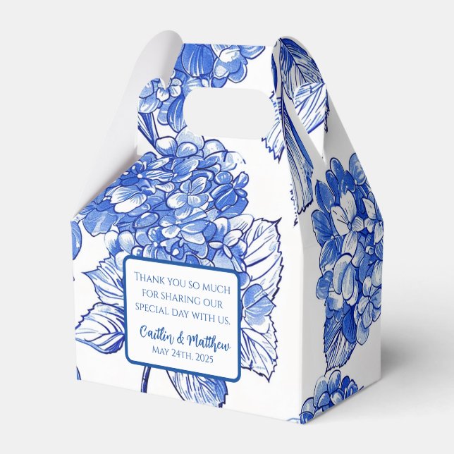 Blue Hydrangeas Collection Personalised Favour Box (Front Side)