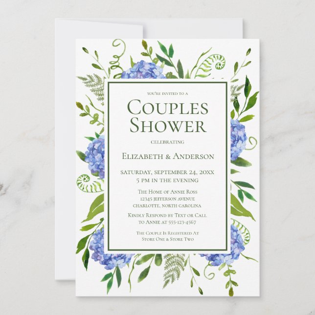 Blue Hydrangeas Couples Shower Invitation (Front)