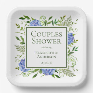 Blue Hydrangeas Couples Shower Paper Plate