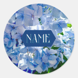 Blue Hydrangeas Custom Name Classic Round Sticker