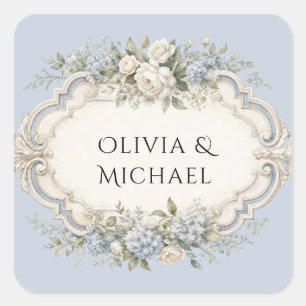 Blue Hydrangeas Elegant Vintage Wedding Square Sticker