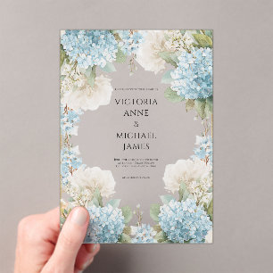 Blue Hydrangeas Elegant Wedding Acrylic Invitations