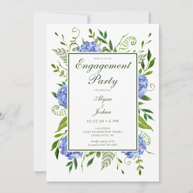 Blue Hydrangeas Engagement Party Invitation (Front)