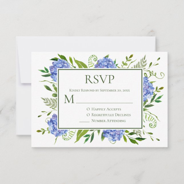 Blue Hydrangeas Engagement Party  RSVP Card (Front)