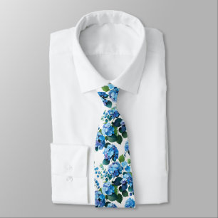 Blue Hydrangeas & Eucalyptus Seamless Floral Patte Tie