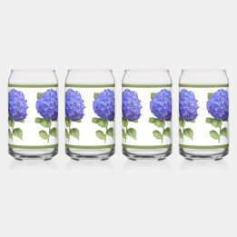 Blue Hydrangeas Floral Botanical Art Can Glass