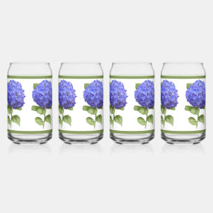 Blue Hydrangeas Floral Botanical Art Can Glass