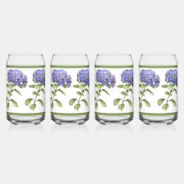 Blue Hydrangeas Floral Botanical Art Can Glass