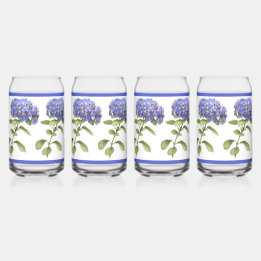 Blue Hydrangeas Floral Botanical Art Can Glass