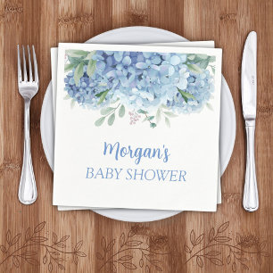 Blue Hydrangeas Floral Boy Baby Shower Napkin