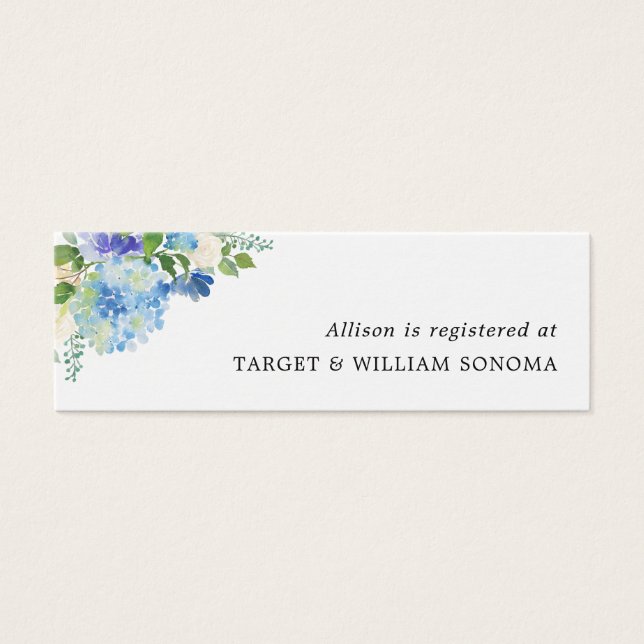 Blue Hydrangeas Floral Bridal Registry Insert Card (Front)