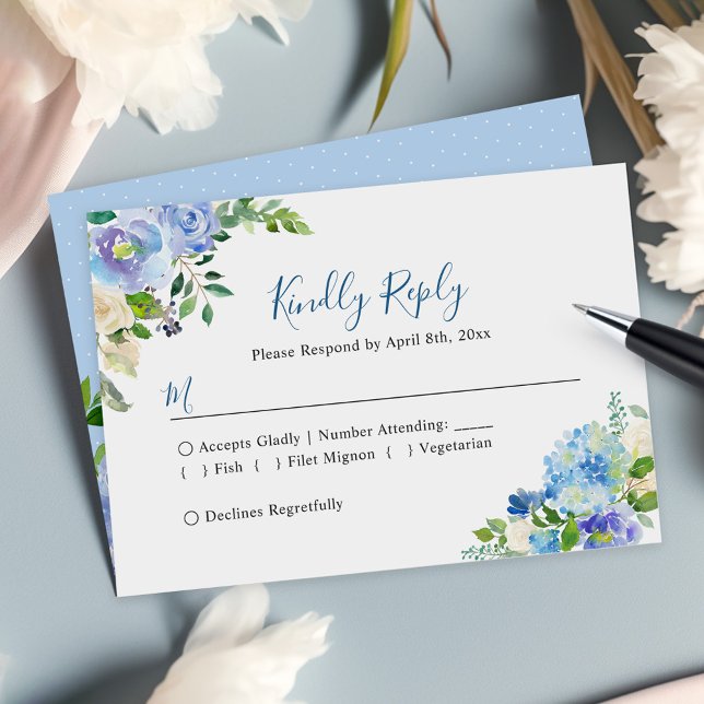 Blue Hydrangeas Floral Chic Wedding RSVP Card (Creator Uploaded)
