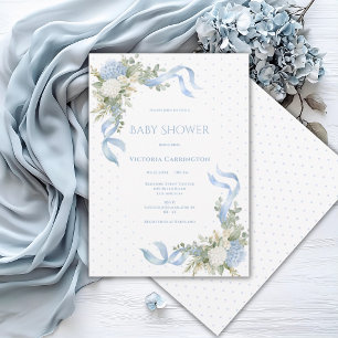 Blue Hydrangeas Floral Elegant Baby Shower Invitation