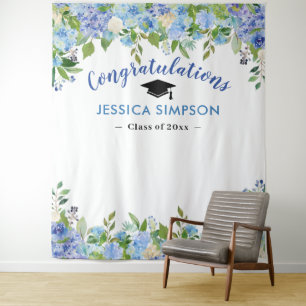 Blue Hydrangeas Floral Grad Photo Grad Backdrop Tapestry