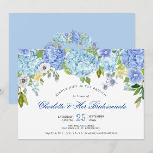 Blue Hydrangeas Floral Greenery Bridesmaids Brunch Invitation
