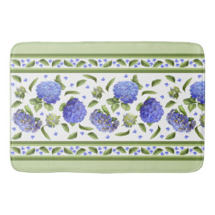Blue Hydrangeas Floral Pattern Bath Mat