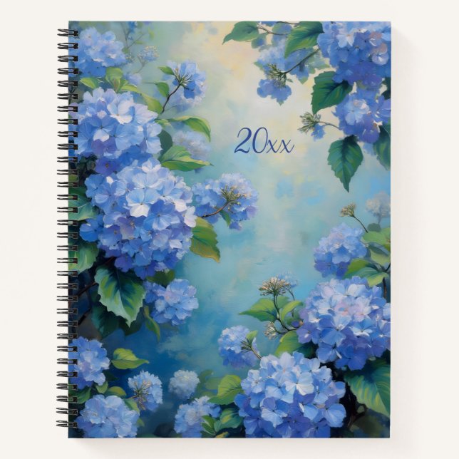 Blue Hydrangeas Floral Spiral-bound Journal Spring (Front)