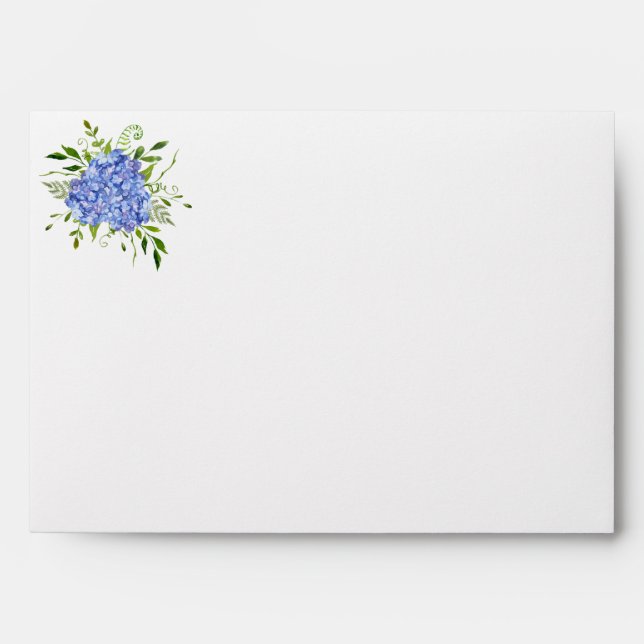 Blue Hydrangeas Floral Watercolor A7 Wedding Envelope (Front)