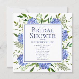Blue Hydrangeas Floral Watercolor Bridal Shower Invitation