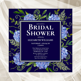 Blue Hydrangeas Floral Watercolor Bridal Shower Invitation