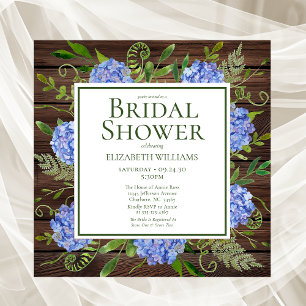 Blue Hydrangeas Floral Watercolor Bridal Shower Invitation