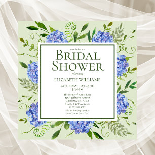 Blue Hydrangeas Floral Watercolor Bridal Shower Invitation