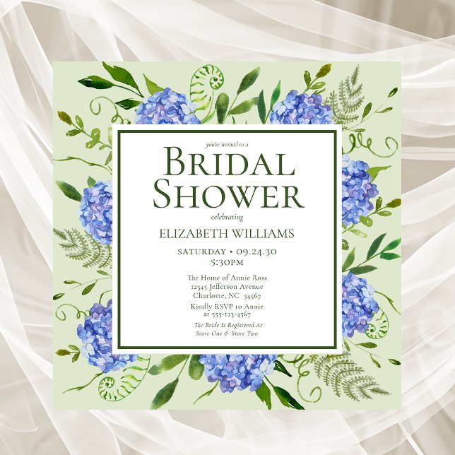 Blue Hydrangeas Floral Watercolor Bridal Shower Invitation (Creator Uploaded)