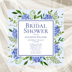 Blue Hydrangeas Floral Watercolor Bridal Shower Invitation