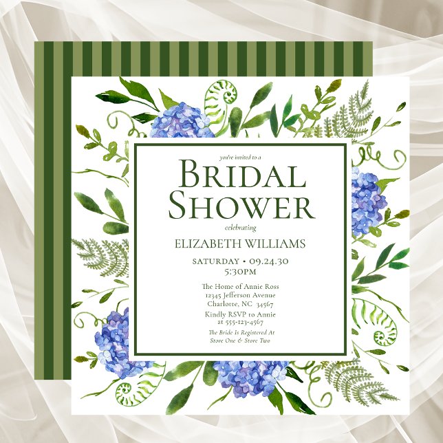 Blue Hydrangeas Floral Watercolor Bridal Shower Invitation (Creator Uploaded)