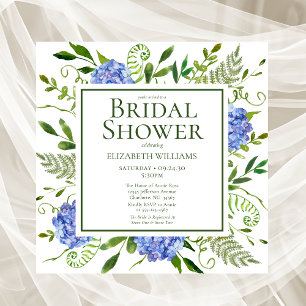 Blue Hydrangeas Floral Watercolor Bridal Shower Invitation