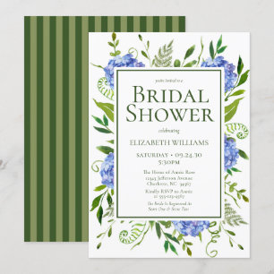 Blue Hydrangeas Floral Watercolor Bridal Shower Invitation