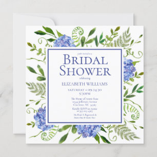 Blue Hydrangeas Floral Watercolor Bridal Shower Invitation