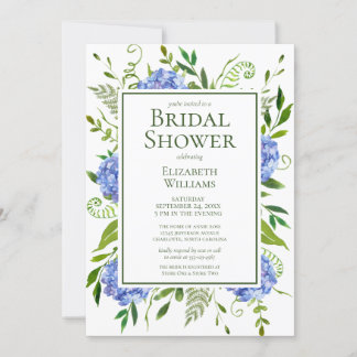 Blue Hydrangeas Floral Watercolor Bridal Shower Invitation