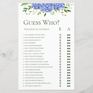 Blue Hydrangeas Floral Watercolor Guess Who Game