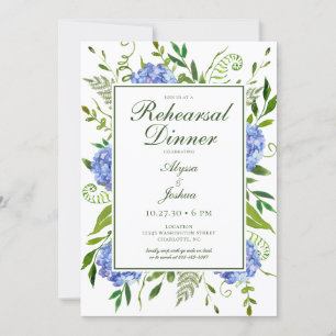Blue Hydrangeas Floral Watercolor Rehearsal Dinner Invitation