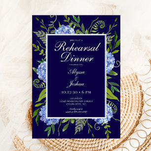 Blue Hydrangeas Floral Watercolor Rehearsal Dinner Invitation