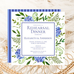 Blue Hydrangeas Floral Watercolor Rehearsal Dinner Invitation