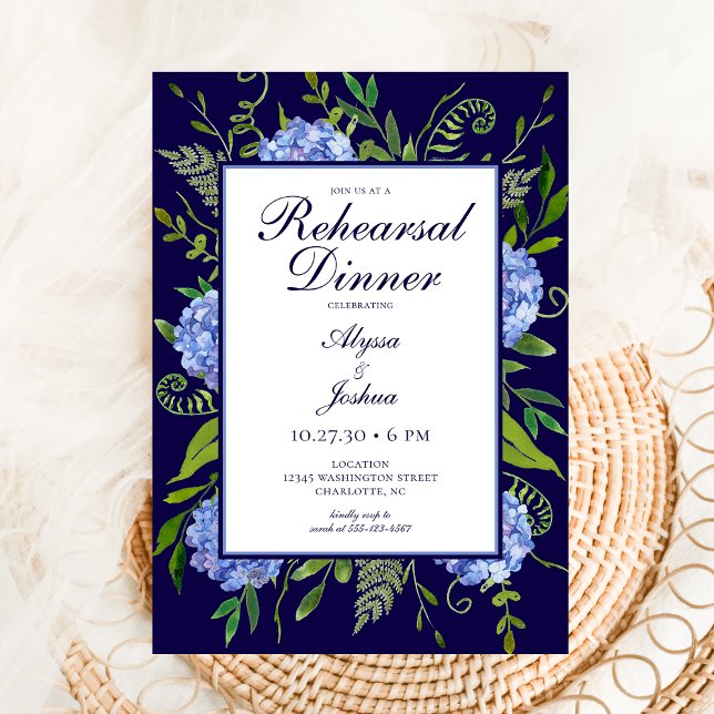 Blue Hydrangeas Floral Watercolor Rehearsal Dinner Invitation (Creator Uploaded)