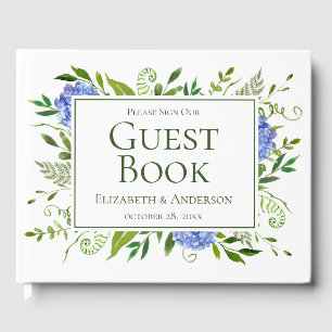 Blue Hydrangeas Floral Watercolor Wedding Guest Book