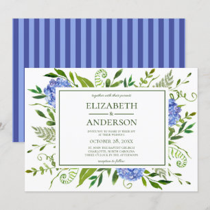 Blue Hydrangeas Floral Watercolor Wedding Invitation