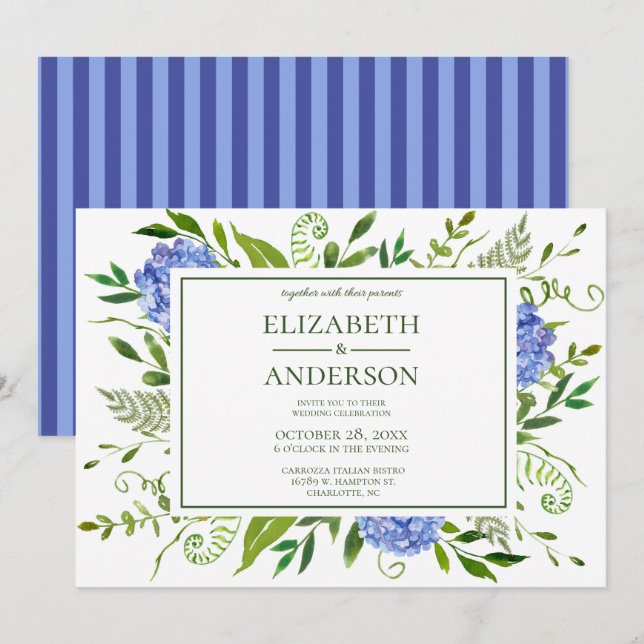 Blue Hydrangeas Floral Wedding Celebration Invitation (Front/Back)